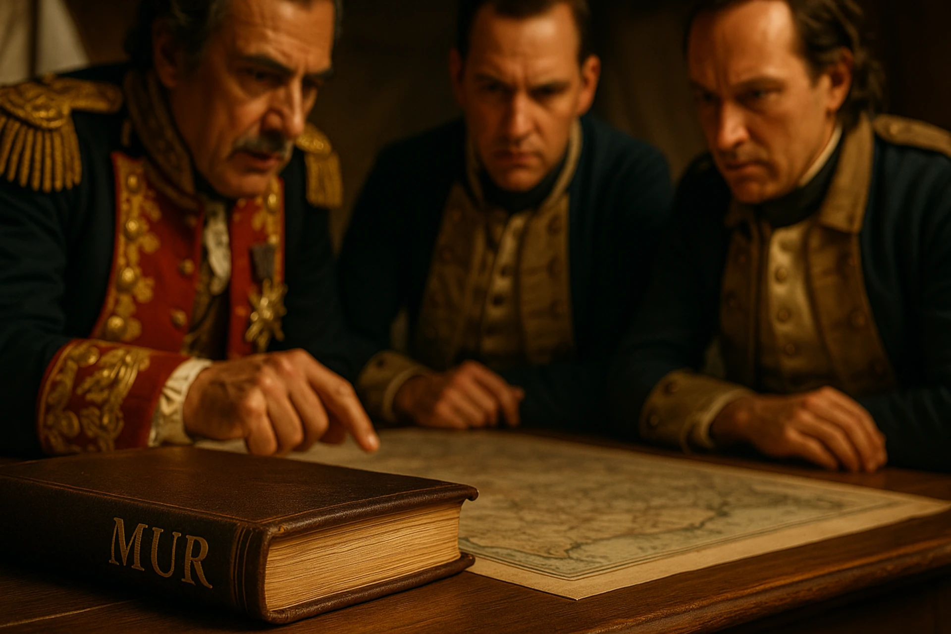 El papel de España en la independencia de Estados Unidos: general español y oficiales continentales planificando sobre un mapa.