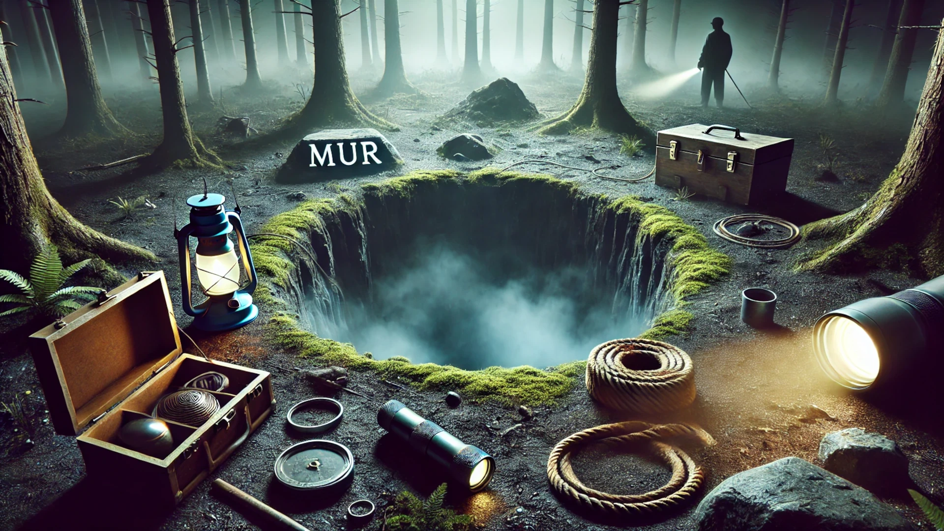 Representación realista del Hoyo de Mel en un bosque oscuro