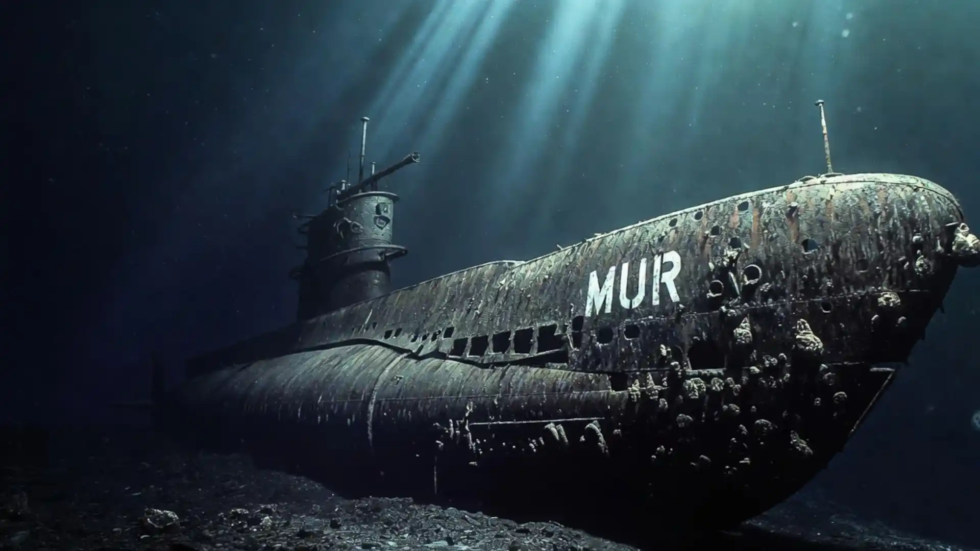 Submarino hundido en el fondo del mar, símbolo de los misterios submarinos y los accidentes ocultos bajo el océano