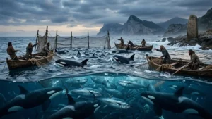 Orcas y atunes rojos en una escena marina inspirada en el episodio con Fernando López-Mirones
